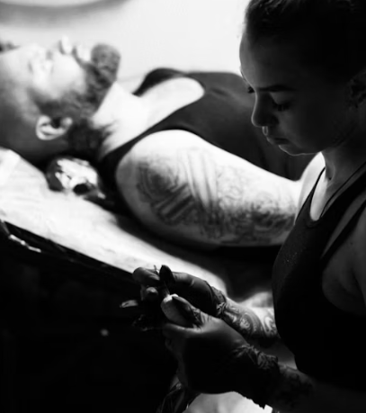 Professional tattoo artist at work